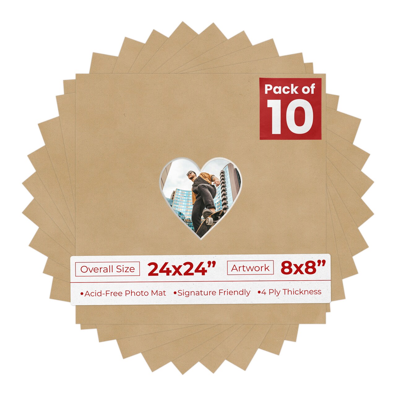 Beige Suede Mat Board for 24x24 Frames - Heart Opening for 8x8 Photos